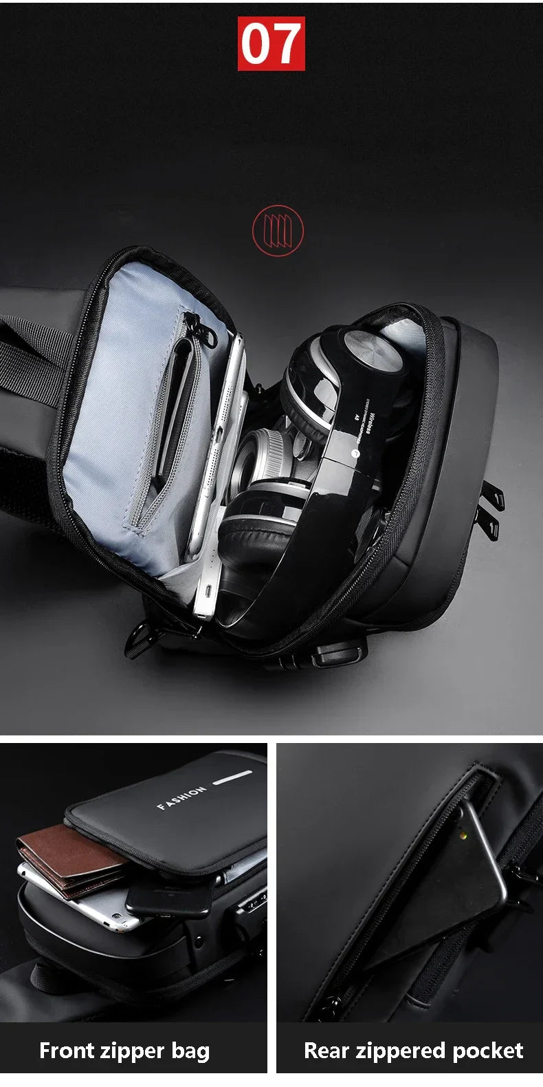 Designer Multifunction Anti-Theft USB Shoulder Bag – Travel Crossbody Messenger Sling Chest Bag for Men, Luxury Brand
