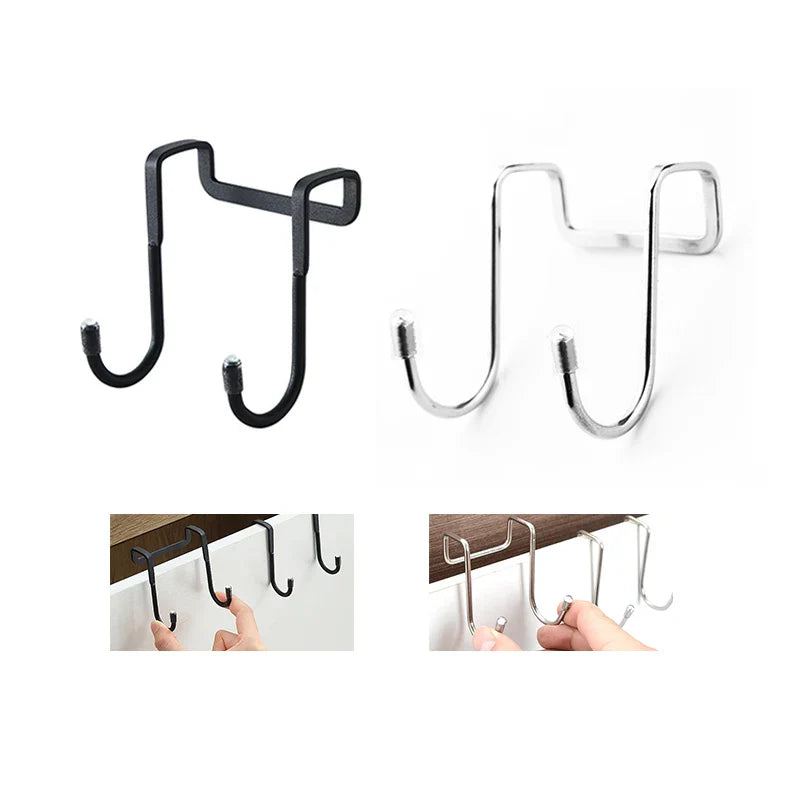 Stainless Steel Double S Hooks — Punch-Free Wall Hangers for Bathroom, Kitchen & Door Towel Storage