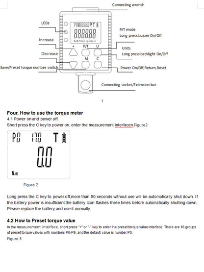Digital Torque Wrench Meter 0.1-340 N·m Adjustable Electronic Torque Meter Adapter for Professional Repairs