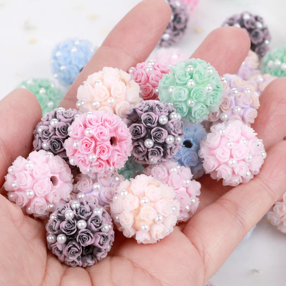 20mm Rose Flower Ball Pearl Beads – 1/3/5PCS Polymer Acrylic Beads for DIY Jewelry Making, Necklaces, Bracelets & Earrings