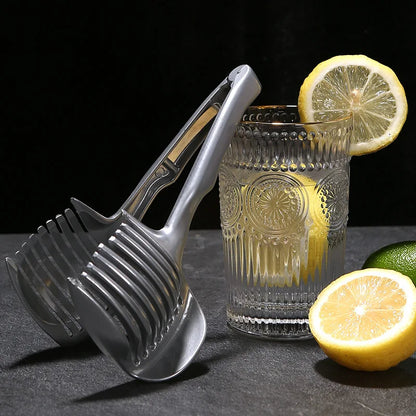 Stainless Steel Handheld Fruit & Vegetable Slicer - Kitchen Cutter for Orange, Lemon, Tomato, Onion - Handy Kitchen Accessory