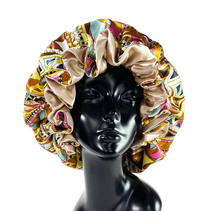 Women’s Satin Bonnet Cap – Double Layer Silky Big Bonnet, Printed Sleep Cap & Head Wrap for Ladies