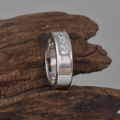 Newshe 925 Sterling Silver Moissanite Men’s Wedding Band – Half Eternity Princess Cut Lab-Created Diamond Ring