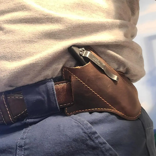 Leather Knife Sheath — Belt Pocket Folding Knife Holder, Compact EDC Draw Knife Carrier Holster