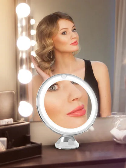 Portable LED Touch Screen 10x Magnifying Mirror with Flexible Design - Ideal for Makeup on Dressing Tables - Battery Operated