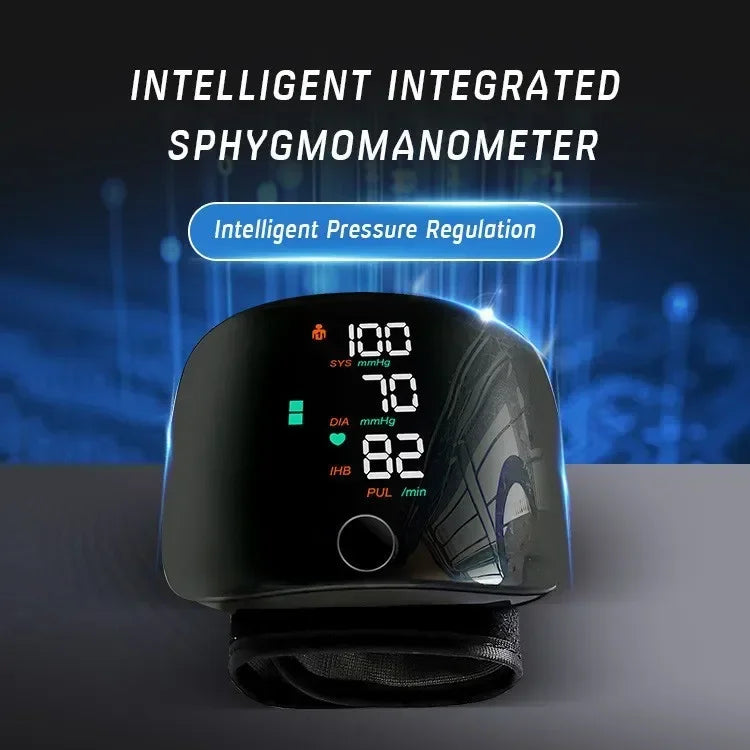 LED Rechargeable Wrist Blood Pressure Monitor – English, Russian, Portuguese, Spanish Voice Broadcast Tonometer