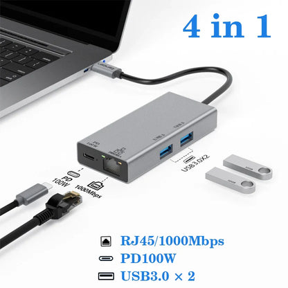 USB-C Hub Docking Station – Type C to RJ45 1000Mbps Ethernet Adapter, USB 3.0 Hub, 100W Charging Dock