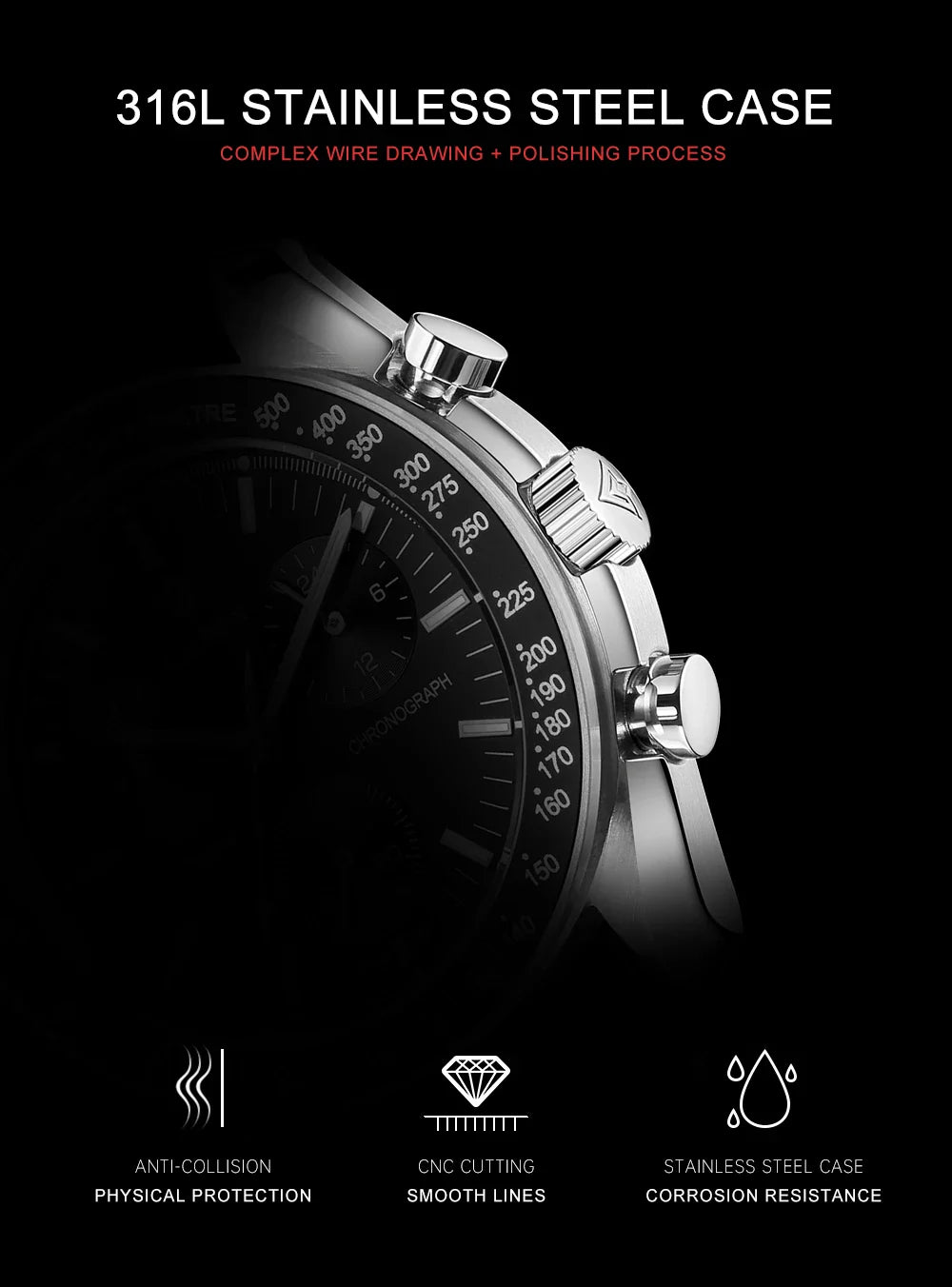 CADISEN Men's Luxury Watch – Quartz VK68 Chronograph, Sapphire AR Crystal, Canvas Strap Speed Style Wristwatch