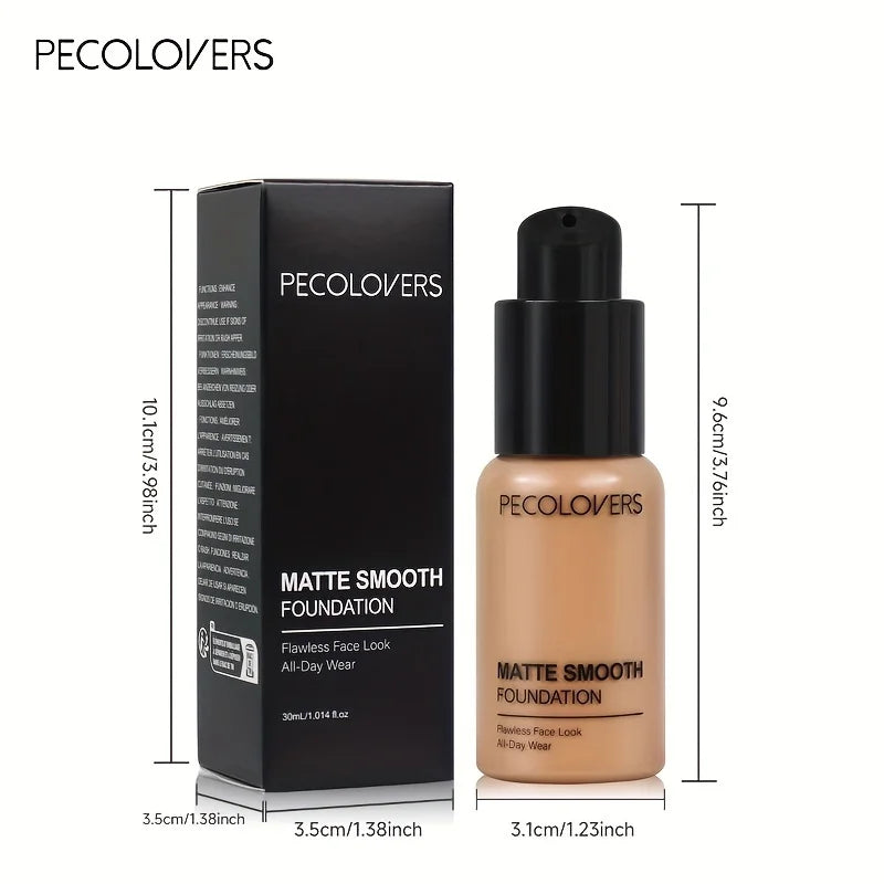 PECOLOVERS Matte Liquid Foundation – Oil-Control, Waterproof Full Coverage Concealer for All Skin Tones
