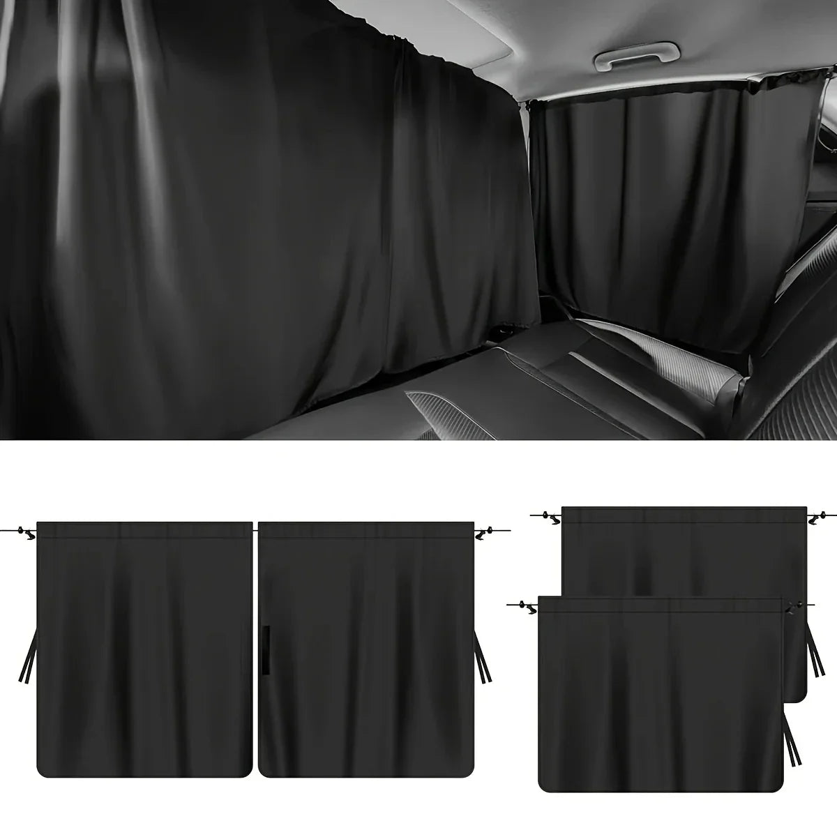 4PCS Car Privacy Curtain Set – Detachable Window Shade Covers for Travel, Camping & Night Rest, Universal Car Sun Privacy Drapes