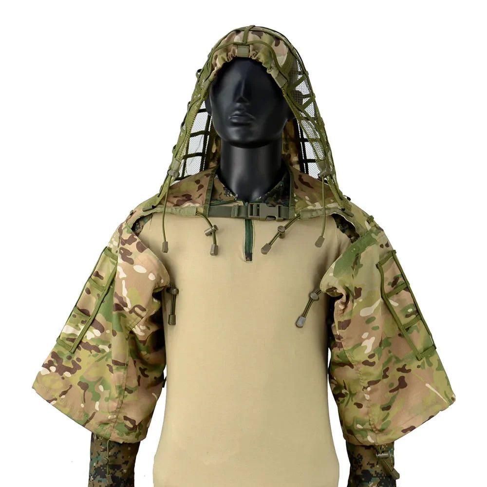 Ghillie Suit Tactical Sniper Coat – Viper Hood Camouflage Clothing for Airsoft, Paintball & Hunting, Ripstop Fabric