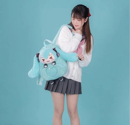 Hatsune Miku Plush Backpack – Sweet & Cute Anime Embroidery, Large Capacity Storage, Soft Toy Gift for Girls