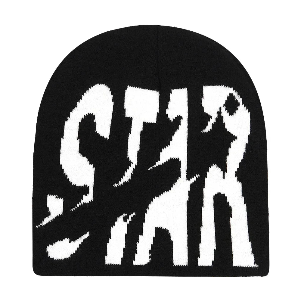 Y2K Letter Knitted Beanie Cap – Unisex Winter Autumn Warm Ski Skullcap, Hip Hop Streetwear Ear Cover Hat for Men & Women