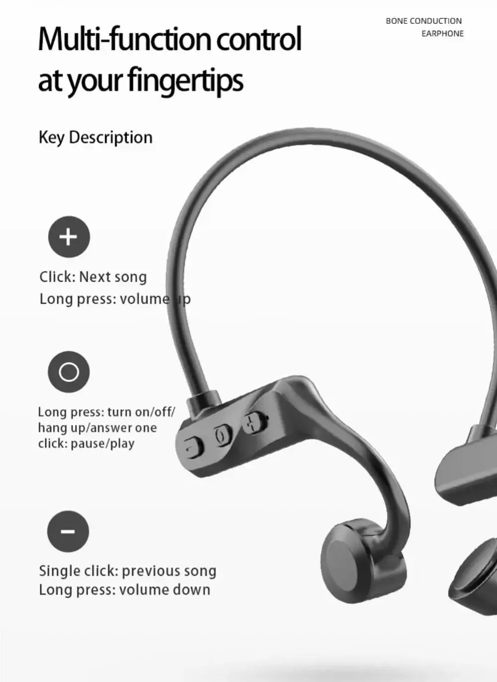 K69 Bone Conduction Earphones – Bluetooth HiFi Wireless Sport Ear-Hook Headset with Mic, Waterproof Earbuds