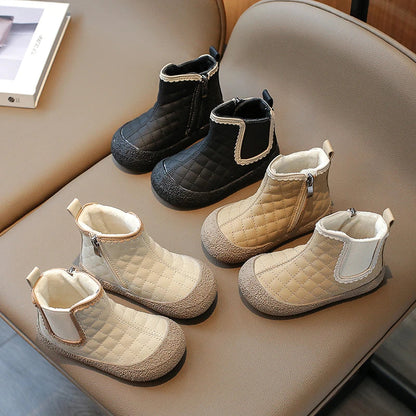 Autumn Winter Baby Girls Boots — Waterproof, Windproof, Non-Slip Plush Ankle Shoes for Kids
