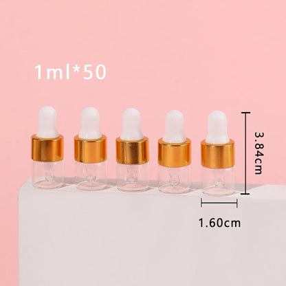 50pcs 1ml Clear Mini Glass Dropper Bottles – Small Essential Oil Sample Bottles with Glass Eye Droppers for Travel