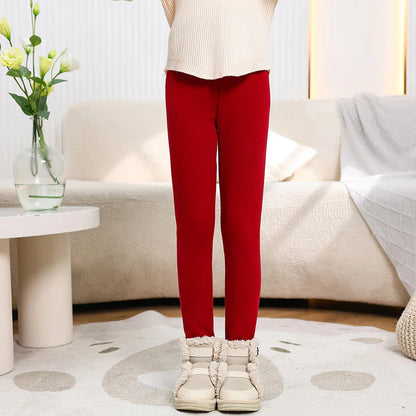 Winter Girls’ Fleece-Lined Thickened Trousers – Slim-Fit, Elastic Candy-Colored Pants to Keep Your Princess Cozy