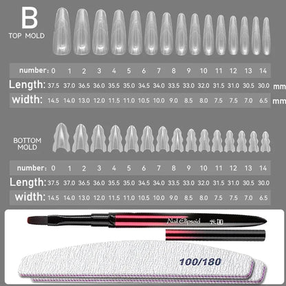 180pcs Sandwich Dual Nail Forms – 15 Sizes Coffin & Almond Nail Extension Molds for Manicure, Top & Bottom Forms