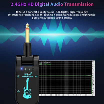 2.4G Wireless Guitar System – Transmitter & Receiver Set for Electric Guitar & Bass, 48K/16bit Real-Time Audio Transmission