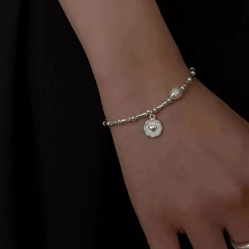 925 Sterling Silver Bracelet with Pearls and Knots – Fashion Luxury Design Bead Charm Bracelet for Women, Perfect for Parties