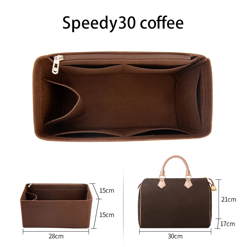 WUTA Felt Insert Bag Organizer — Inner Liner for LV Speedy 20/25/30/35 Handbags, Makeup & Travel Purse Storage