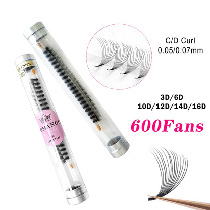 CoMango 600Fans Premade Volume Eyelashes – C/D Curl 8-15mm Loose Fan Extensions, Cat Eye Mega Russian Soft Lashes