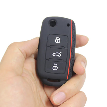 Silicone Car Key Fob Case Cover - For Volkswagen Sagitar, Polo, Golf, Bora, Tiguan, Touareg, Phaeton, SEAT, Skoda