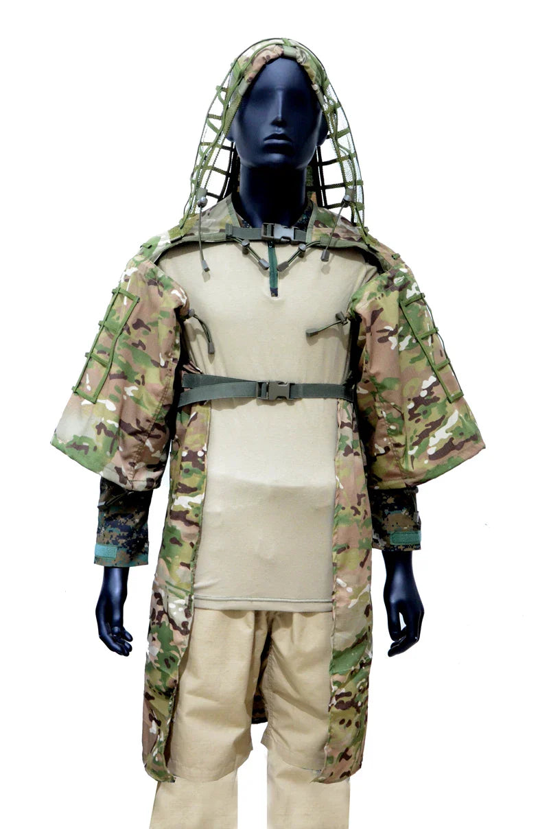 Ghillie Suit Set | Camouflage Hunting Poncho, Base, Cape & Sniper Viper Hood for Airsoft & Paintball