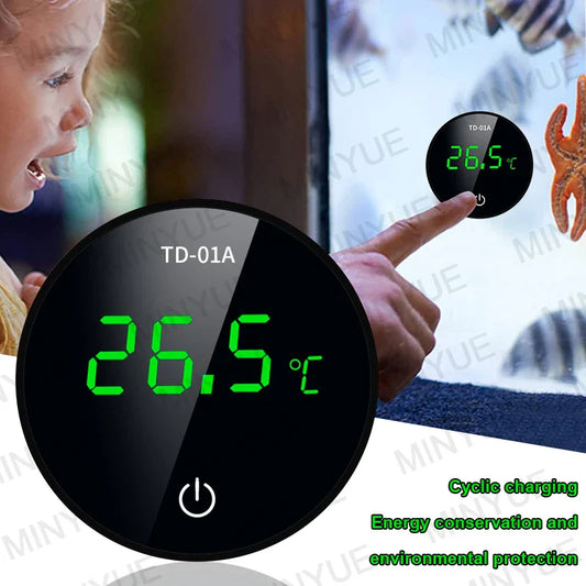 MINYUE LCD Digital Aquarium Thermometer – High Precision External Fish Tank Thermometer with Type-C Charging (-9.9 to 50℃)