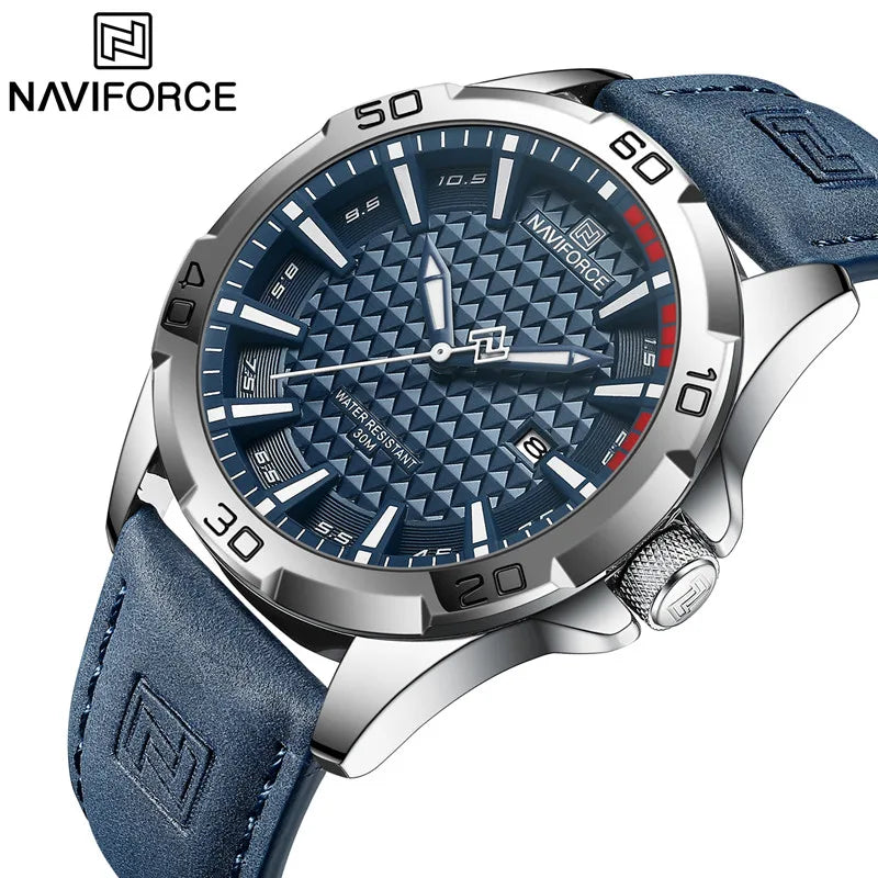 NAVIFORCE Men's Quartz Watch — Fashion Leather Strap Sport Waterproof Wristwatch with Calendar