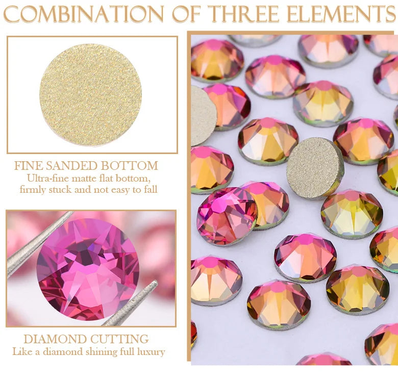 QIAO 2088 Crystal Nail Art Rhinestones — Flat Back Non-Hotfix Strass for DIY Nail Decorations (8 Big + 8 Small)