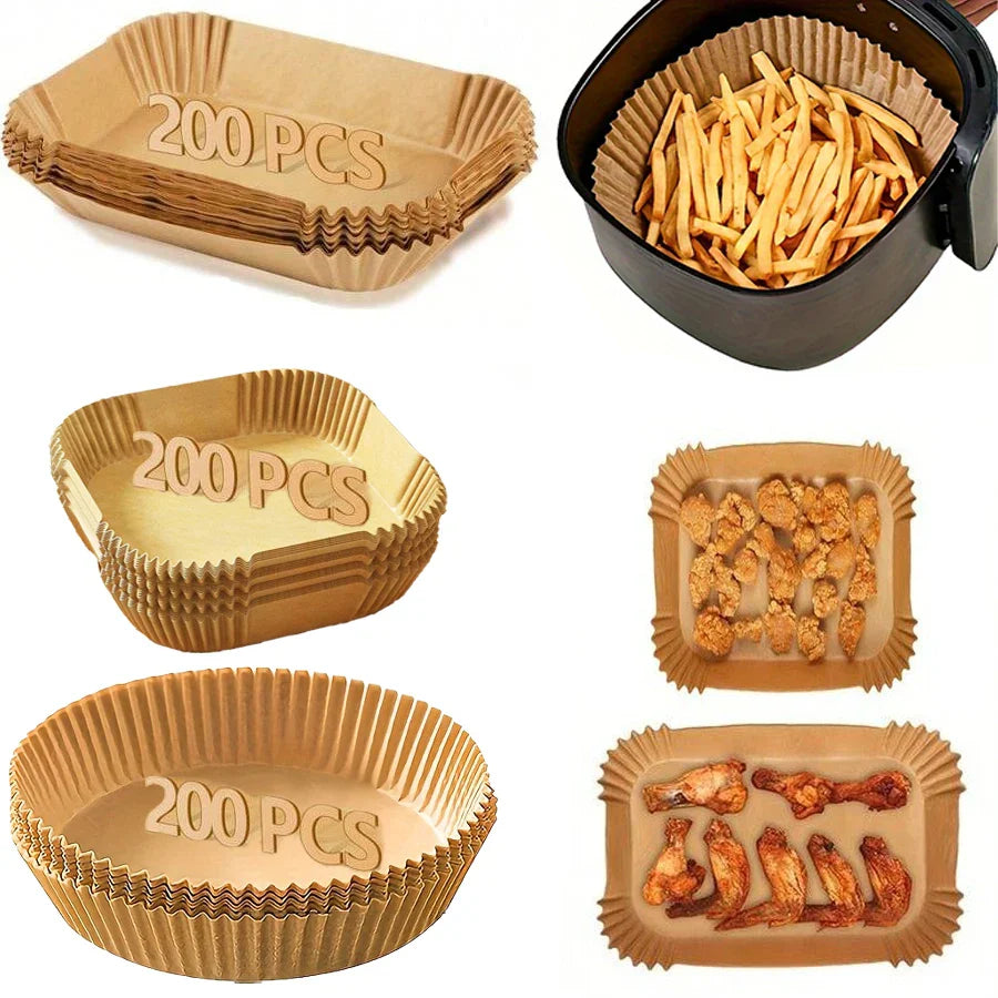 Air Fryer Disposable Paper Liners - Oil Proof, Waterproof Baking Paper in Round, Square & Rectangle for Kitchen & Party Supplies