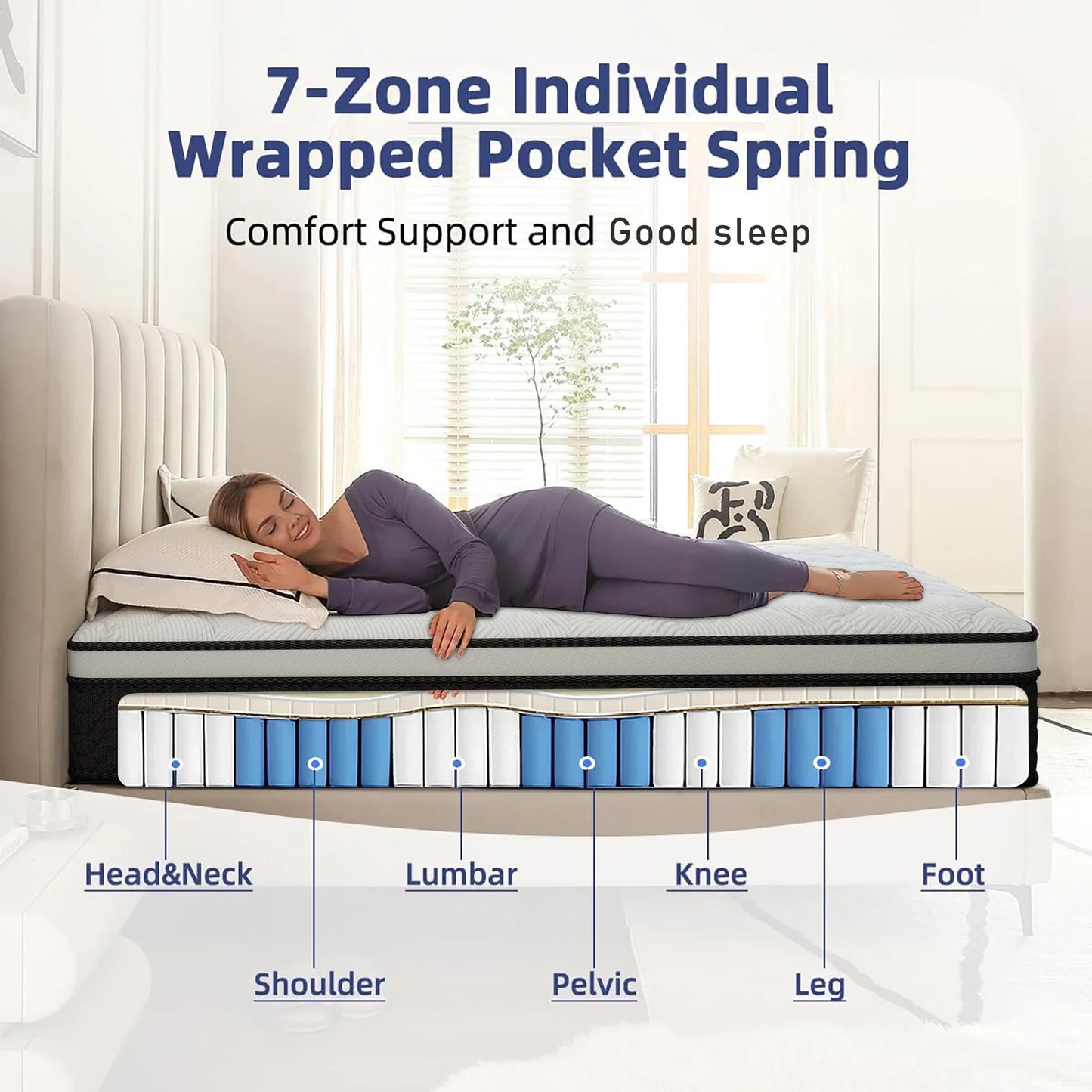 Memory Foam Hybrid Spring Mattress - 12/14-Inch Medium-Firm Pressure Relief Mattress in Twin, Full, Queen & King Sizes