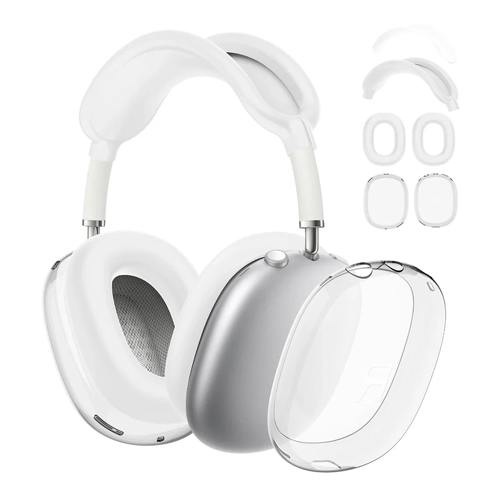 4-in-1 Clear Silicone & TPU Shockproof Protective Cover Set for AirPods Max – Ear Pads, Ear Cups, Headband, and Ear Cushion Protector
