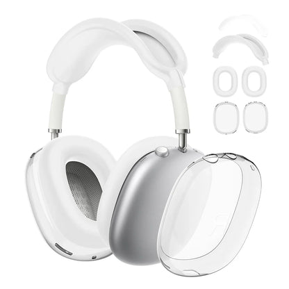 4-in-1 Clear Silicone & TPU Shockproof Protective Cover Set for AirPods Max – Ear Pads, Ear Cups, Headband, and Ear Cushion Protector