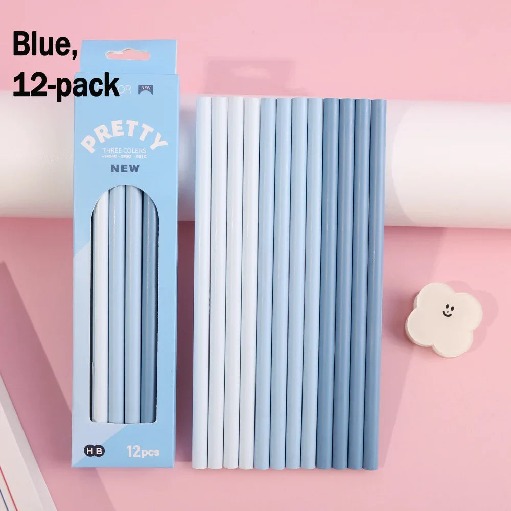 12-Piece Gradient Colored Pencils Set - Pastel Macaron Colors with Natural Wood Finish