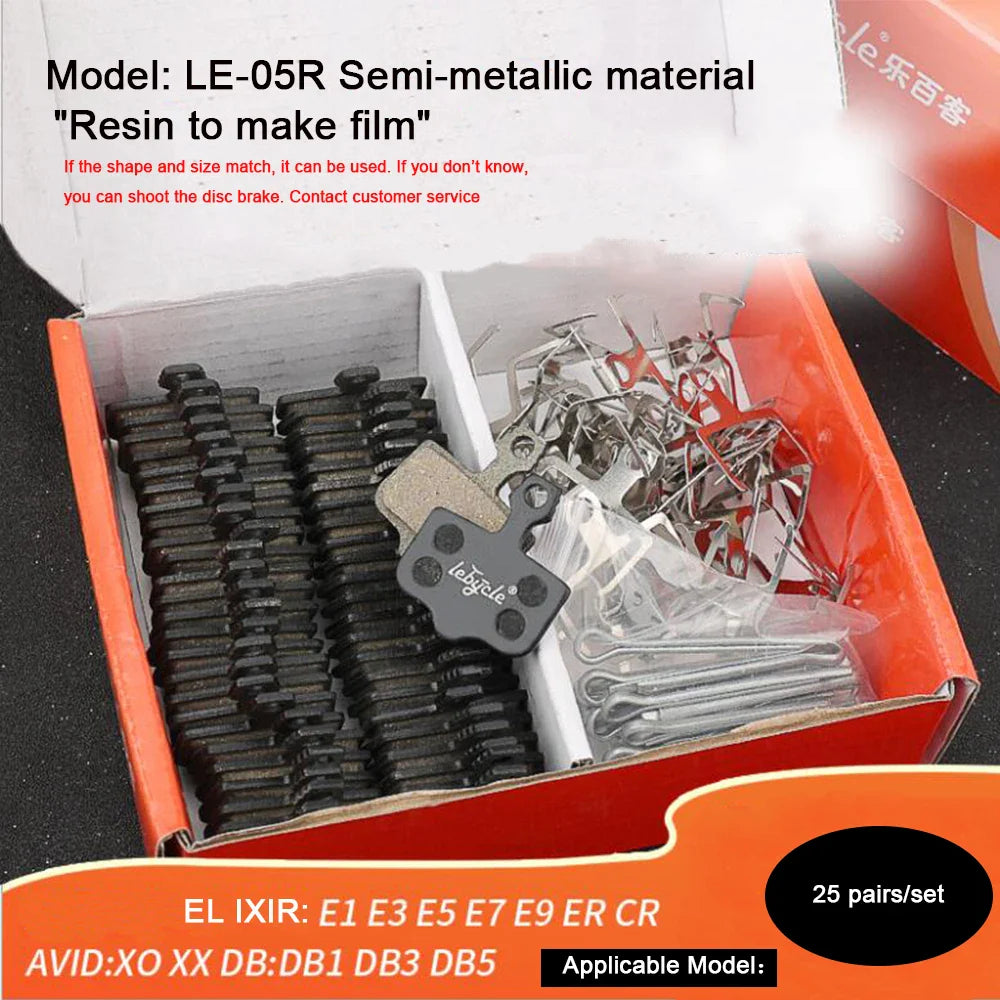 25 Pairs MTB Bicycle Disc Brake Pads - Resin, Metal, Ceramic for Shimano, SRAM, AVID, ZOOM B01S Universal Hydraulic Brakes