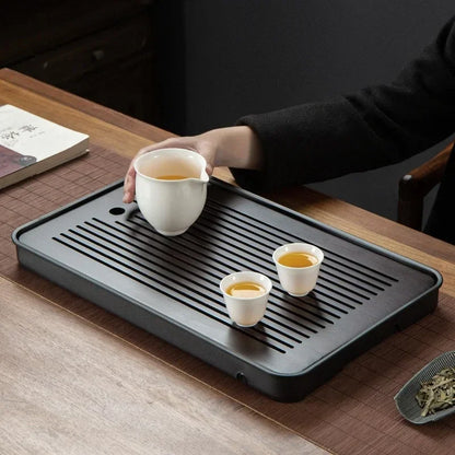 Portable Bamboo Tea Tray – Kung Fu Tea Set Grid Tray with Drainage for Dry & Wet Use