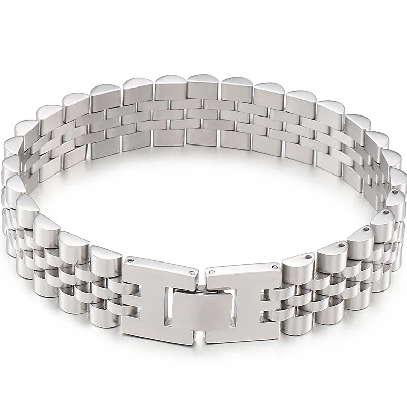 15mm Wide Gold Stainless Steel Watch Chain Bracelet – Luxury Waterproof Men’s Wristband Jewelry for Men & Boys Wholesale Style