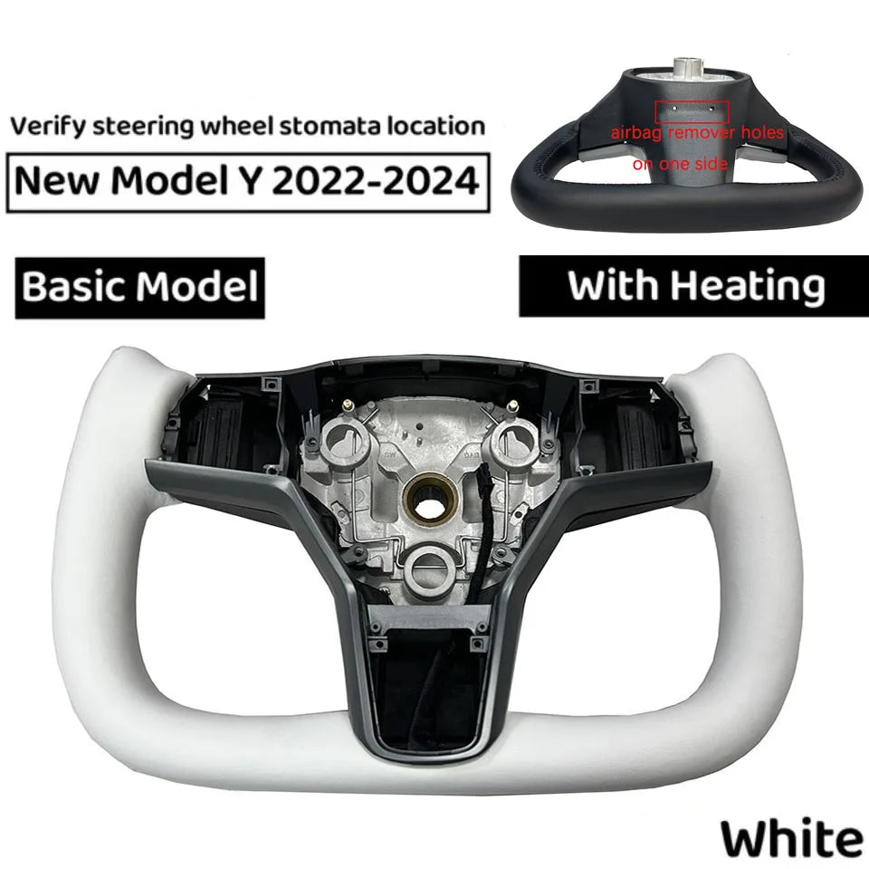 350mm Heated Yoke Steering Wheel – Custom NAPPA Leather Accessory for Tesla Model 3/Y (2018–2024)