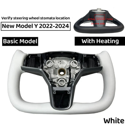 350mm Heated Yoke Steering Wheel – Custom NAPPA Leather Accessory for Tesla Model 3/Y (2018–2024)