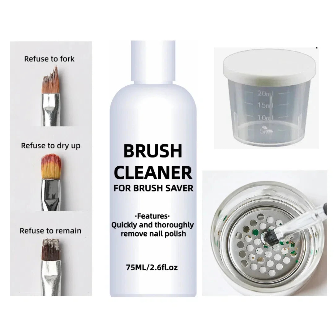 75ml Nail Brush Cleaner Set – Container, Filter Brush, and Wash Liquid for Manicure Tools