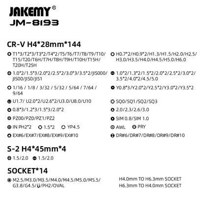 JAKEMY JM-8193 180-in-1 Electric Screwdriver Set – Precision Cordless Tool with Magnetic Bits for Phone, Glasses & Electronics Repair