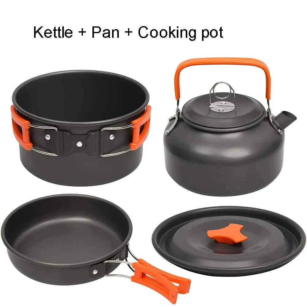 Camping Cookware Set — Non-Stick Cooking Pots, Teapot & Travel Tableware for 2-3 People, Outdoor Picnic Set
