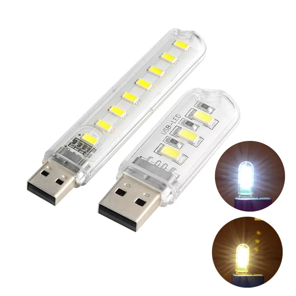 Mini Portable USB LED Book Light – Ultra Bright Reading Lamp with 2/3/8 LEDs, DC5V for Power Bank, PC, Laptop & Notebook