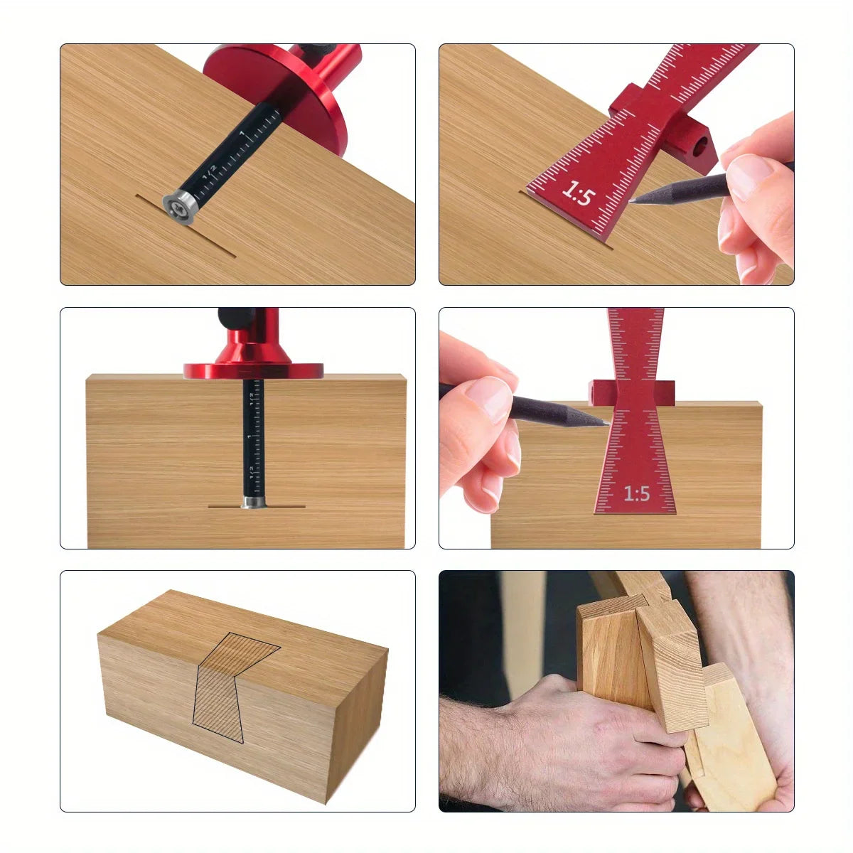 Bearing Wheel Cutter & Marking Gauge – Aluminum Dovetail Jig 1:5 1:8, Inch/MM Ruler for Soft Wood Scribing