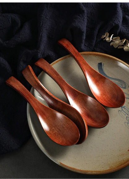 Wooden Soup Spoon — Long & Short Handle Kitchen Utensil for Korean & Japanese Cooking, Ramen & Daily Use