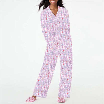 Roller Rabbit Monkey Pajamas Set – Cute Y2K Long Sleeve 2-Piece Loungewear & PJ Pants for Women