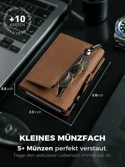 Genuine Leather Wallet with Coin Pocket – RFID Blocker Airtag Wallet for Men