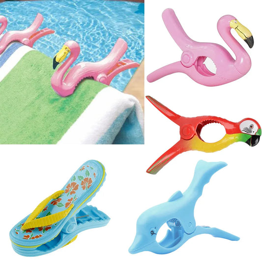 Large Plastic Beach Towel Clips - Sun Lounger Animal Decoration Clothes Pegs Pins for Drying Racks and Sunbeds Retaining